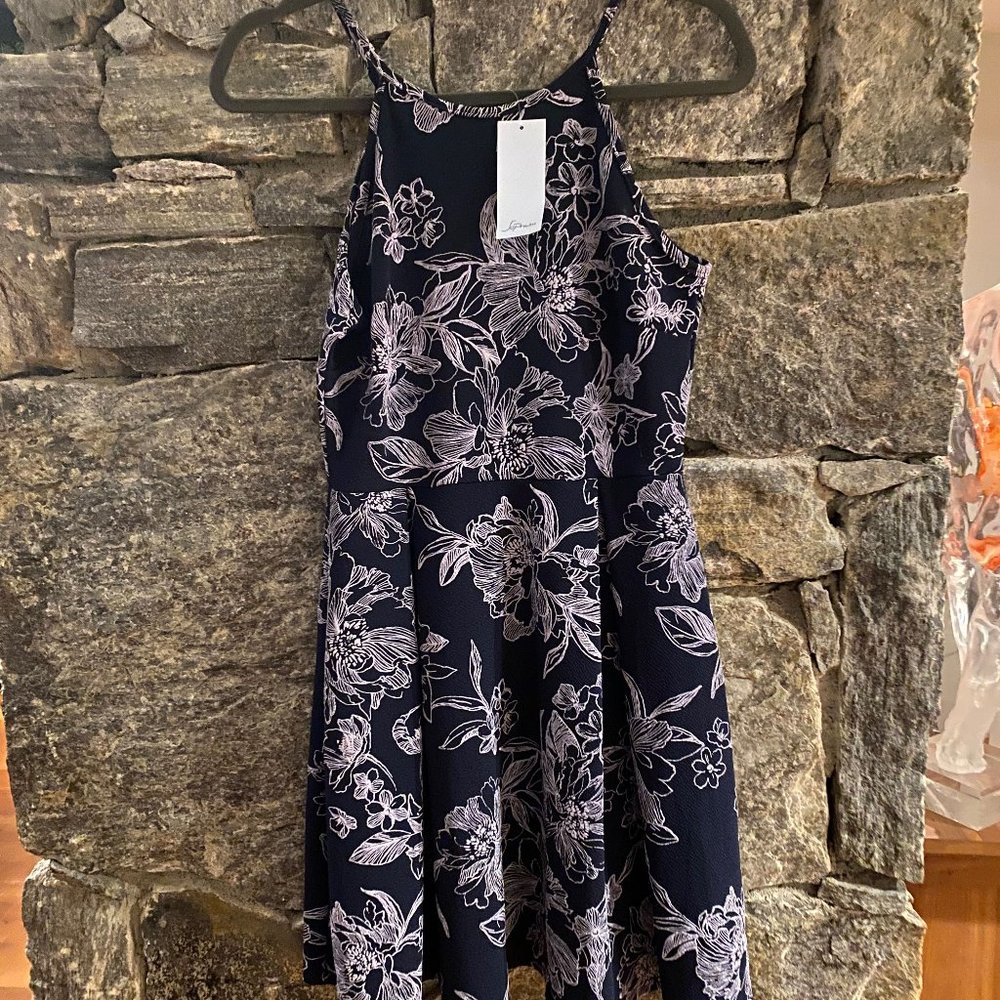 Soprano Navy / White Floral Halter Fit and Flare Dress Sz Med (juniors) NWT
